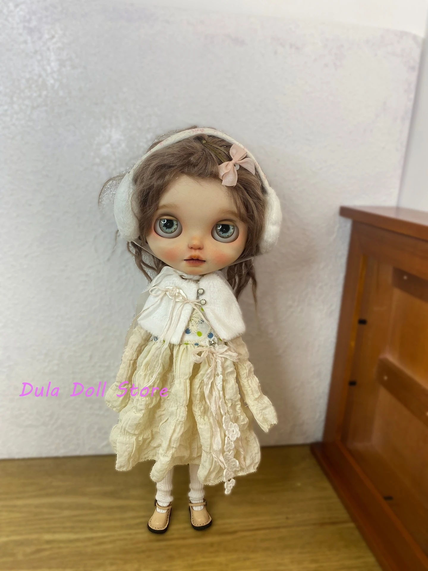 

Dula Doll Clothes Handmade Ear muffs and wrinkled skirt set for Blythe Landoudou Landazz Qbaby ob24 ob22 Azone Doll