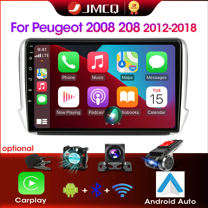 JMCQ 2 Din Car Radio For Peugeot 2008 208 2012 - 2018 Multimedia Player Android 12 4G GPS Navigation No 2 din 2din DVD Carplay 