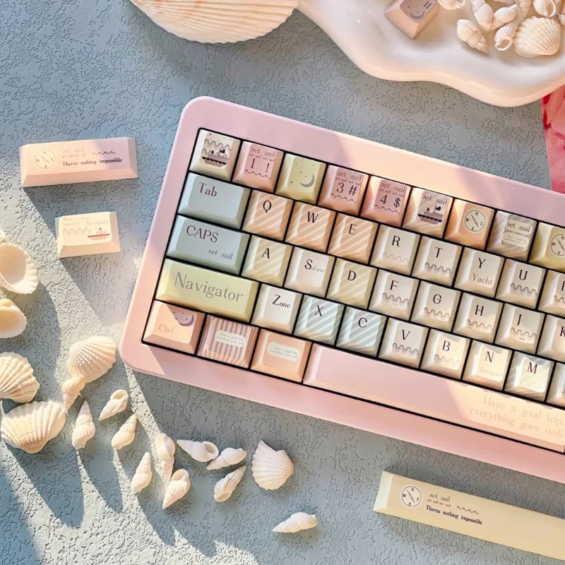 Navigator Theme Cherry Keycap 137/141Keys PBT Five-sided Heat Sublimation Milky White Blue Pink Keycaps for Mechanical Keyboard