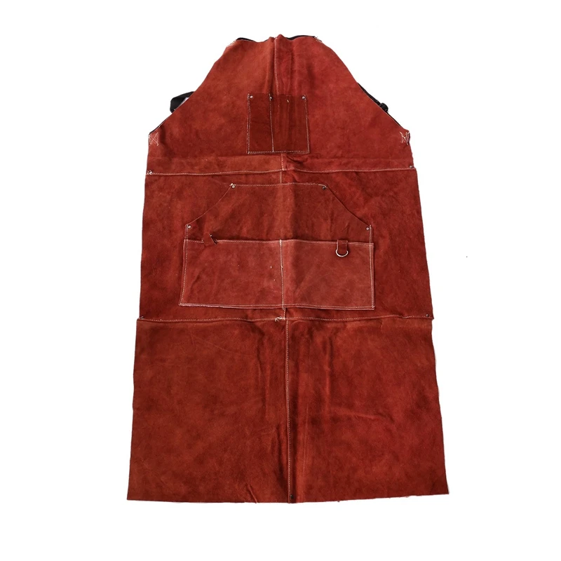 New Leather Welding Apron - Heat & Flame-Resistant Heavy Duty Work Forge Apron with 6 Pockets, 42Inch Large