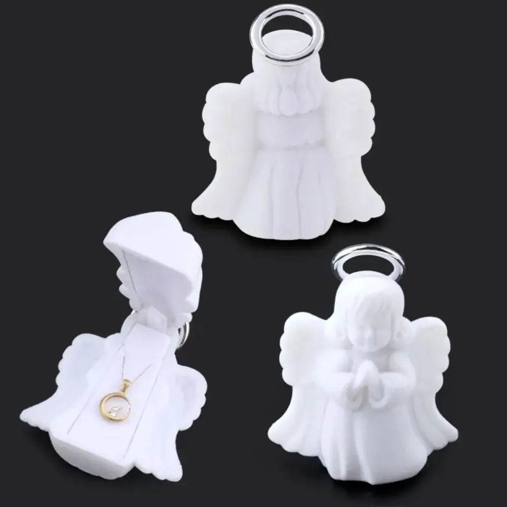 Lovely Angel Velvet Jewelry Box White Wedding Ring Box Necklace Display Box Gift Box Container Case for Jewelry Packaging