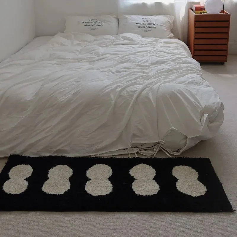 VIKAMA Minimalistischer schwarz-weißer Nachttisch-Teppich für Schlafzimmer und Wohnzimmer, weicher und bequemer Plüsch-Teppich für die Inneneinrichtung