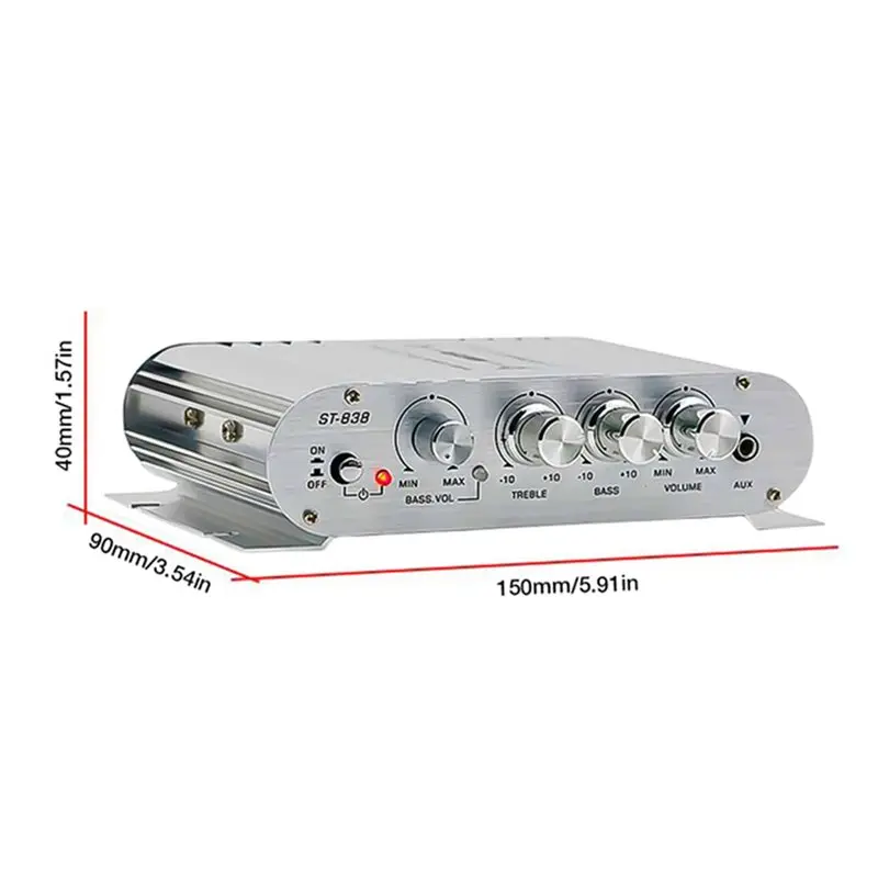 ABSY 4X ST-838 Hifi 2.1 Channel Power Amplifier 80Wx2 Stereo Bass Sound Amp With Subwoofer Output Home Audio Amplifier White