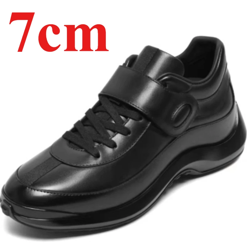 Height Increasing Shoes for Men's 7cm Elevator Male Casual Sneakers Thick Sole Daddy Shoes Genuine Leather Business Board Shoes