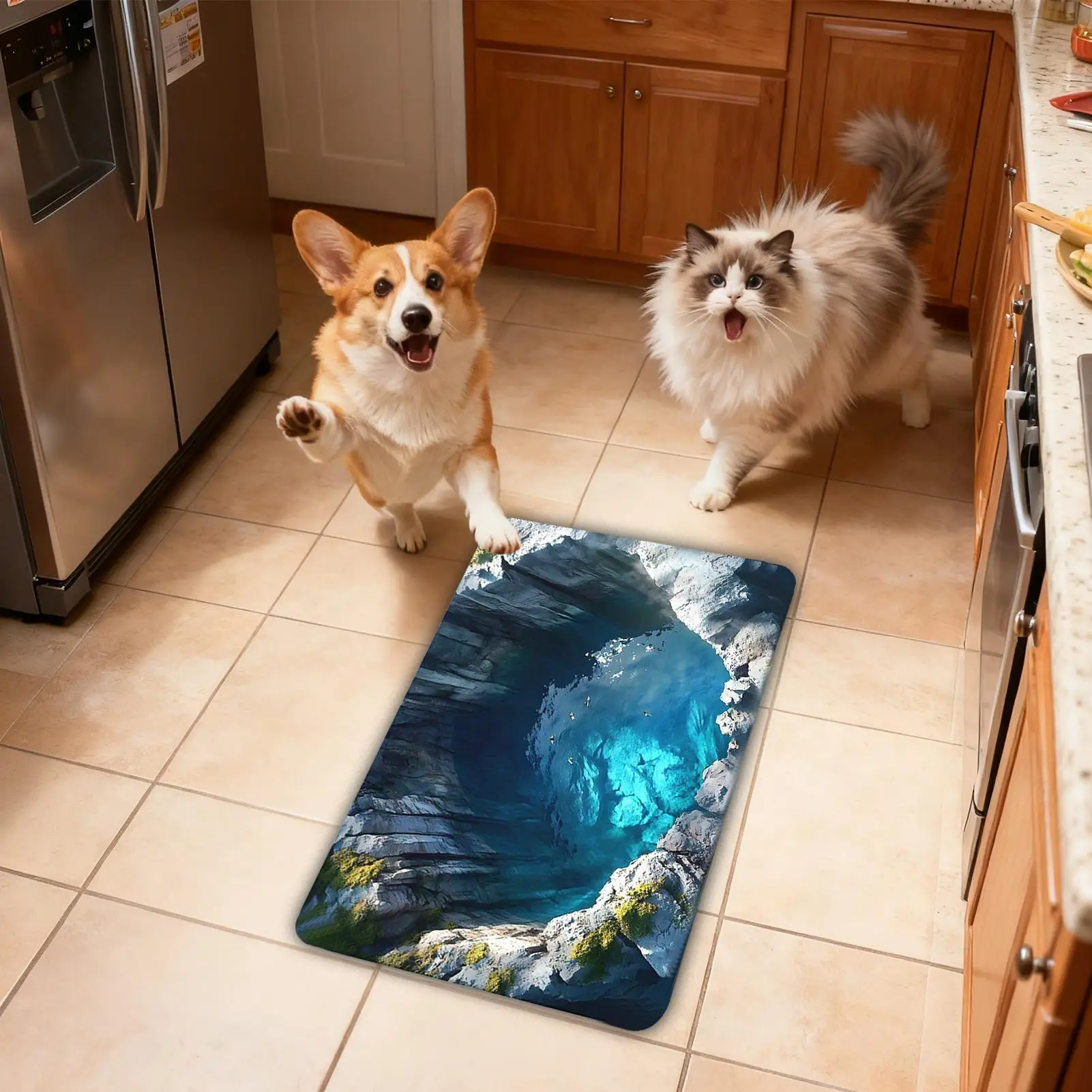 

Illusion Rug Cool Trap Carpet Non-slip 3D Illusion Rug For Entrance Kitchen Bathroom Indoor Halloween Porch Decorations