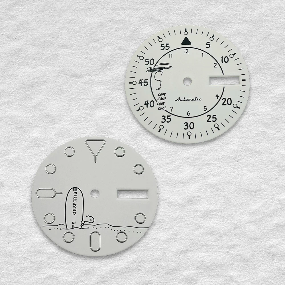 28.5mm s logotipo filhote de cachorro dial adequado para nh36 movimento automático relógio dos desenhos animados filhote de cachorro verde acessórios de modificação luminosa