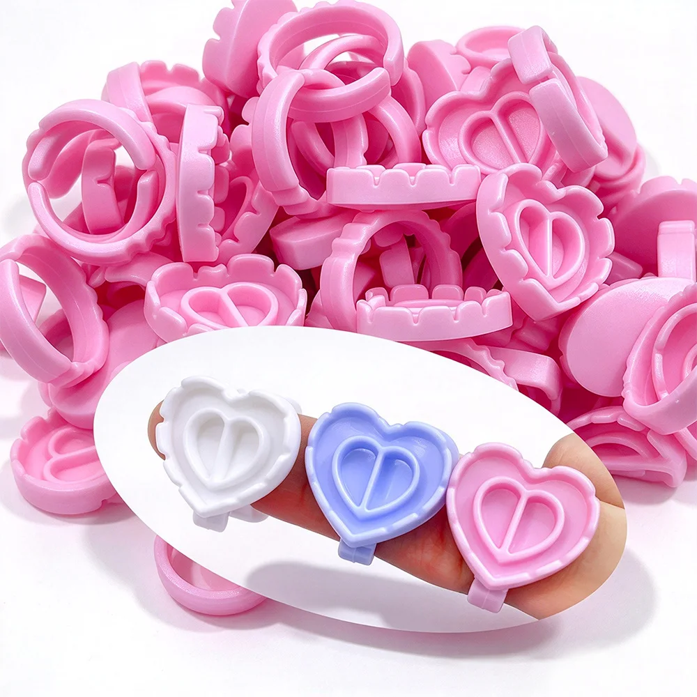 500Pcs Eyelash Glue Fan Cup Rings Holder Container Pink Tattoo Pigment Disposable Eyelash Extension Tools Lash Supplies
