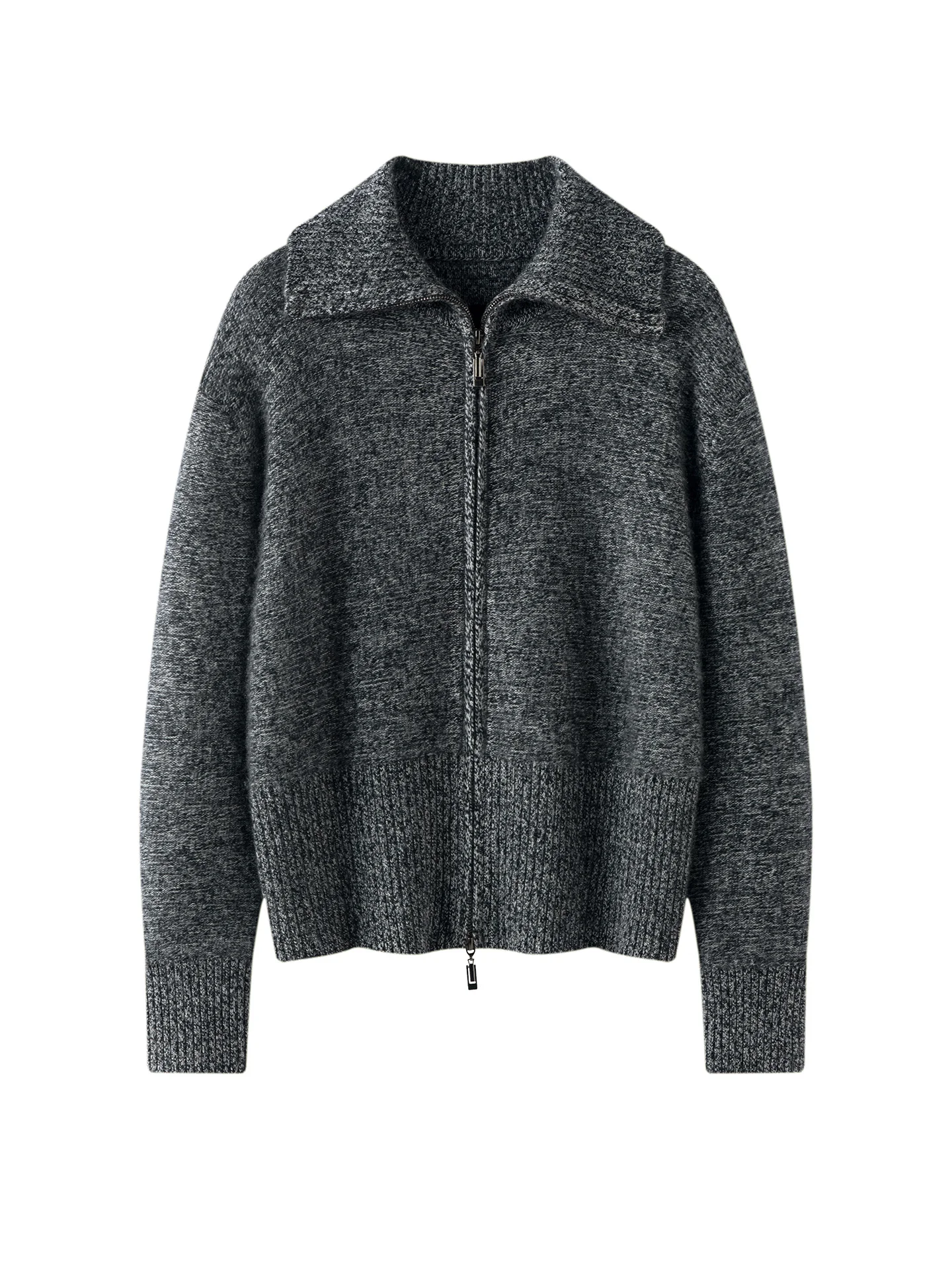 

High-end floral yarn 100% pure cashmere cardigan women's coat loose and thick half-high neck double zipper