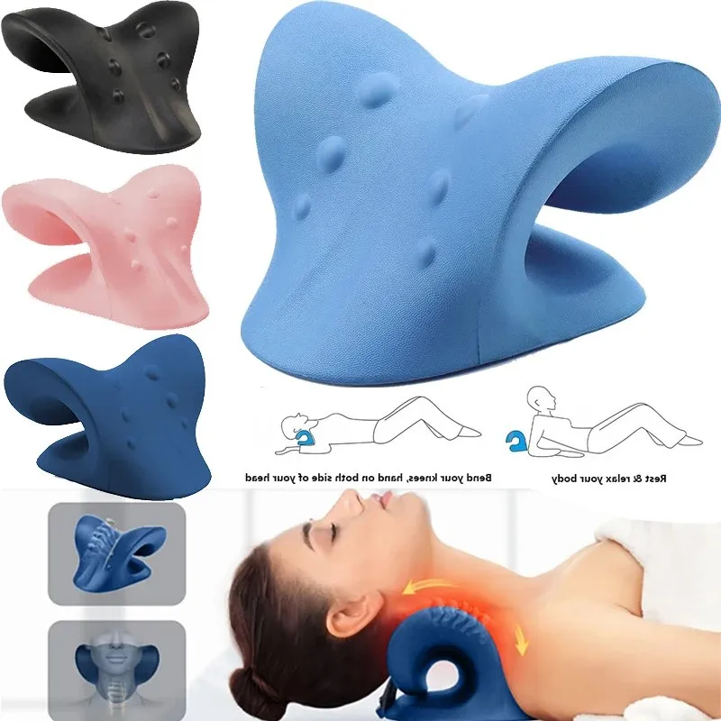 Camilla relajante para cuello y hombros, dispositivo de tracción quiropráctica Cervical, almohada de masaje para aliviar el dolor, alineación de la columna Cervical