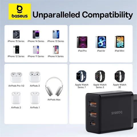 Зарядное устройство Baseus 30W USB-C PD QC3.0, 3 порта, быстрая зарядка — фото модели