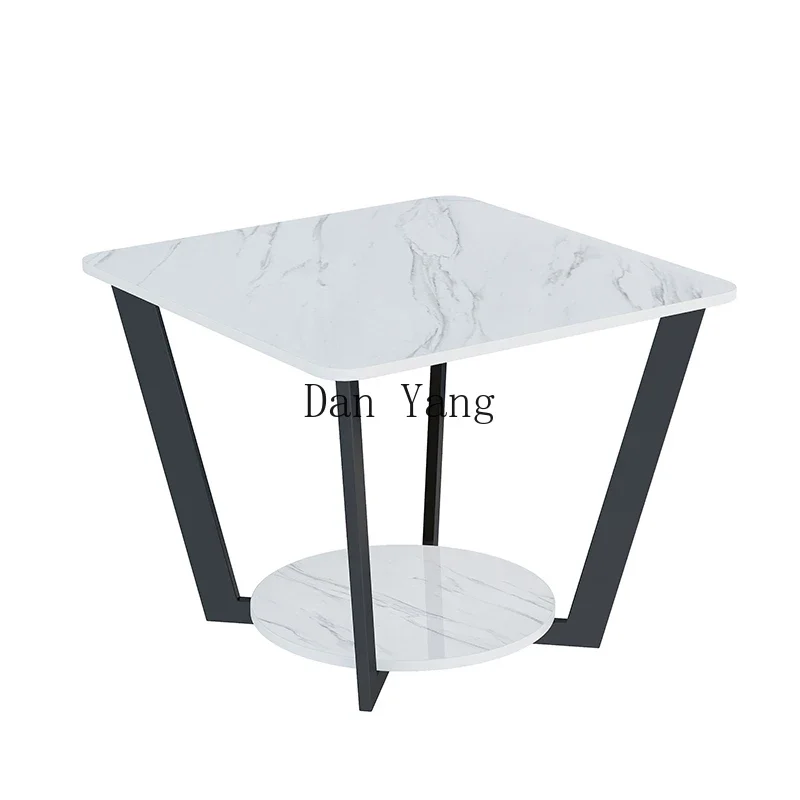 YJ new sofa side table light luxury minimalist square table bedside cabinet marble rock slab small coffee table corner