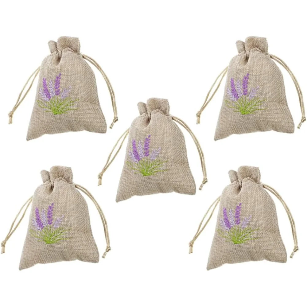 5pcs Lavender Sachet Hand Embroidered Lavender Sachet Bag Wheat Embroidery Natural Refillable Portable Fragrance Pouch