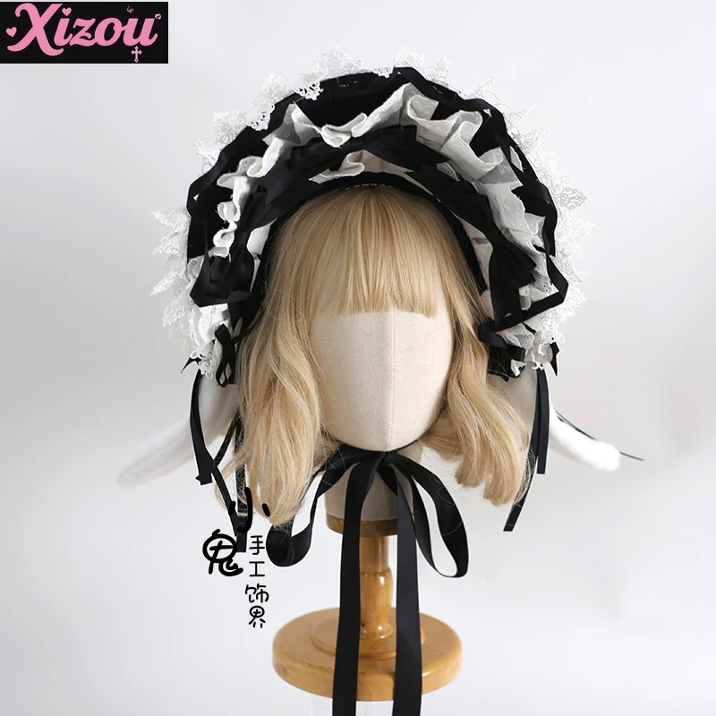 Kawaii Japanse Originele Konijnenoren Leuke Lolita Ponet Konijnenoren Pop Zintuigen Kant Boog Bunny Bnt Multi-color hoeden voor Vrouwen