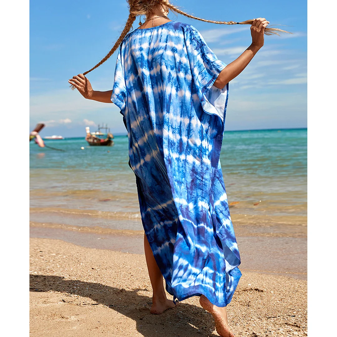 2026 Neues Buntes Kaftan-Tunika Strandkleid Strandmode Strandüberwurf Locker Sitzendes Maxikleid für Damen V4428 – Detail 31