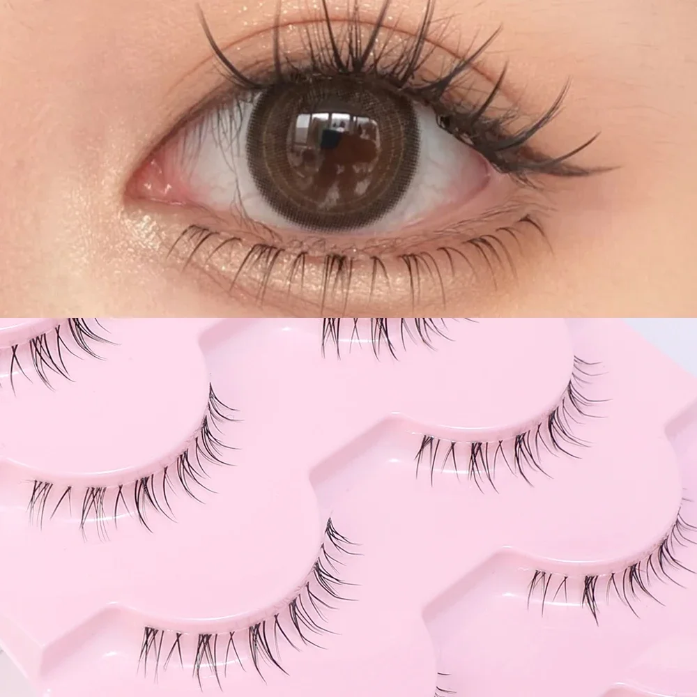 Faux-cils inférieurs naturels faits à la main, bande transparente, extension de cils astronomiques, outils de maquillage cosplay, 5 paires