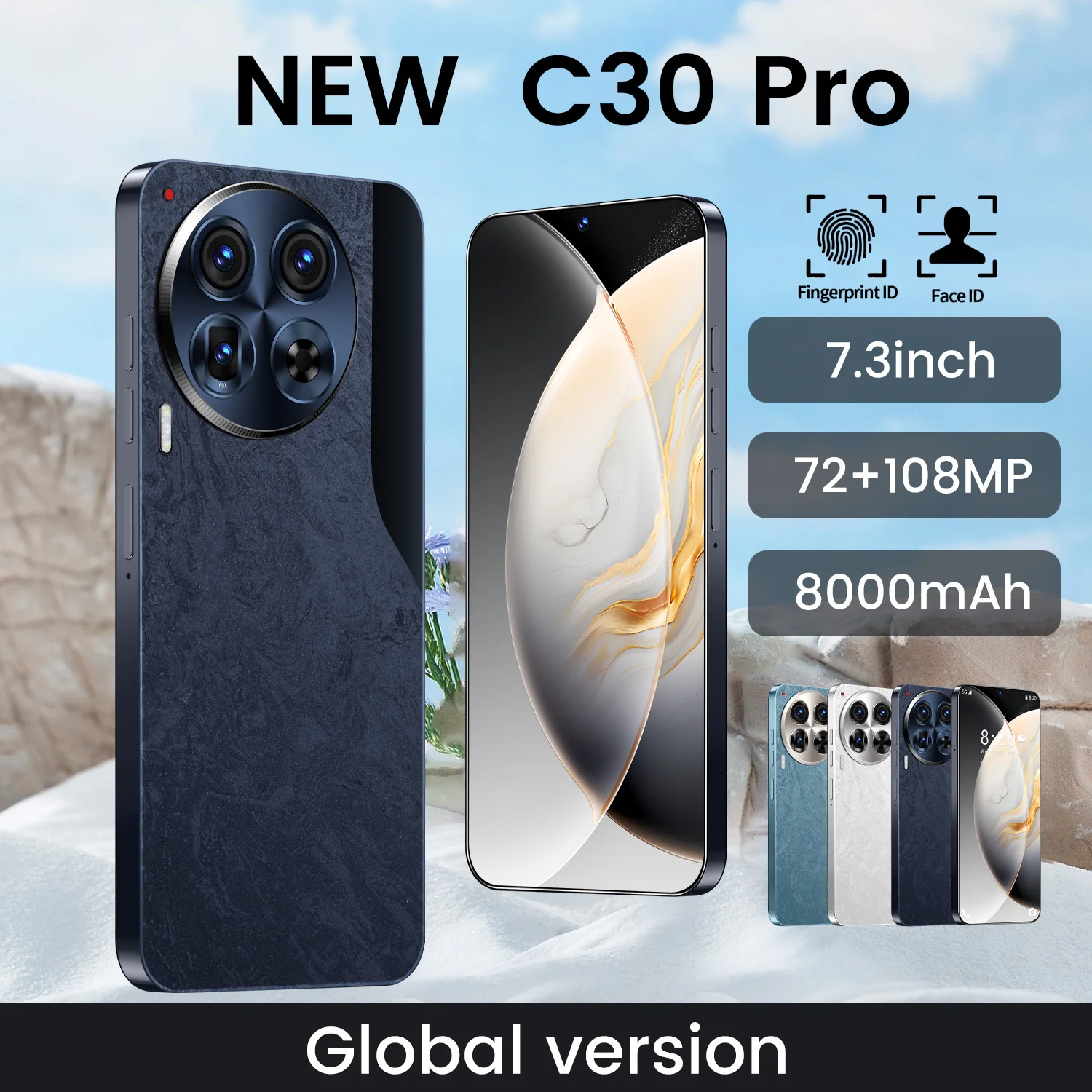 

Original C30 Pro SmartPhone 7.3 HD Screen Cell Phone 16G+1T 5G Dual Sim Celulares Android13 Unlocked 108MP 8000mAh Mobile Phones