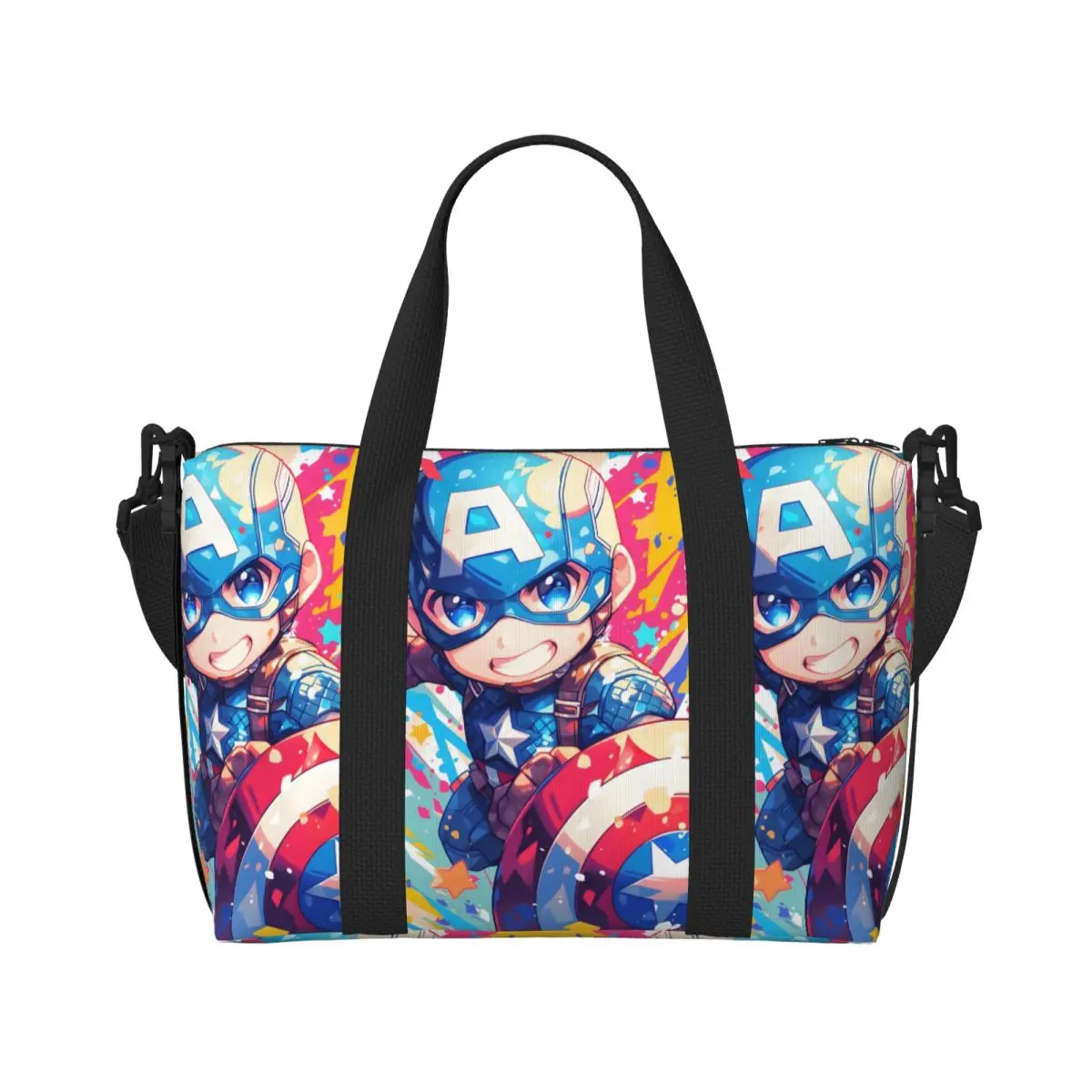 Custom Captain America Tote Bag Women Large Capacity Classical Film Colorful Graffiti Gym Beach Shoulder Travel Bag