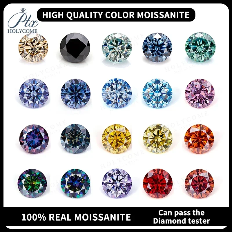 PTX 0.5-5ct Pink Red Yellow Blue Moissanite Loose Stone VVS Excellent Cut 3-14mm Original Moissanite Diamond Wholesale Price Diy