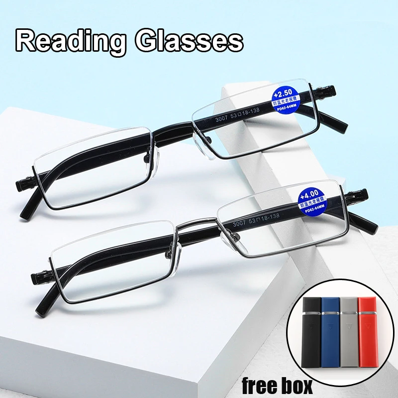 

TR90 Anti-Blue Light Reading Glasses Half Frame Women Men Finished Presbyopia Eyeglasses Far Sight Eyewear with Case Diopter