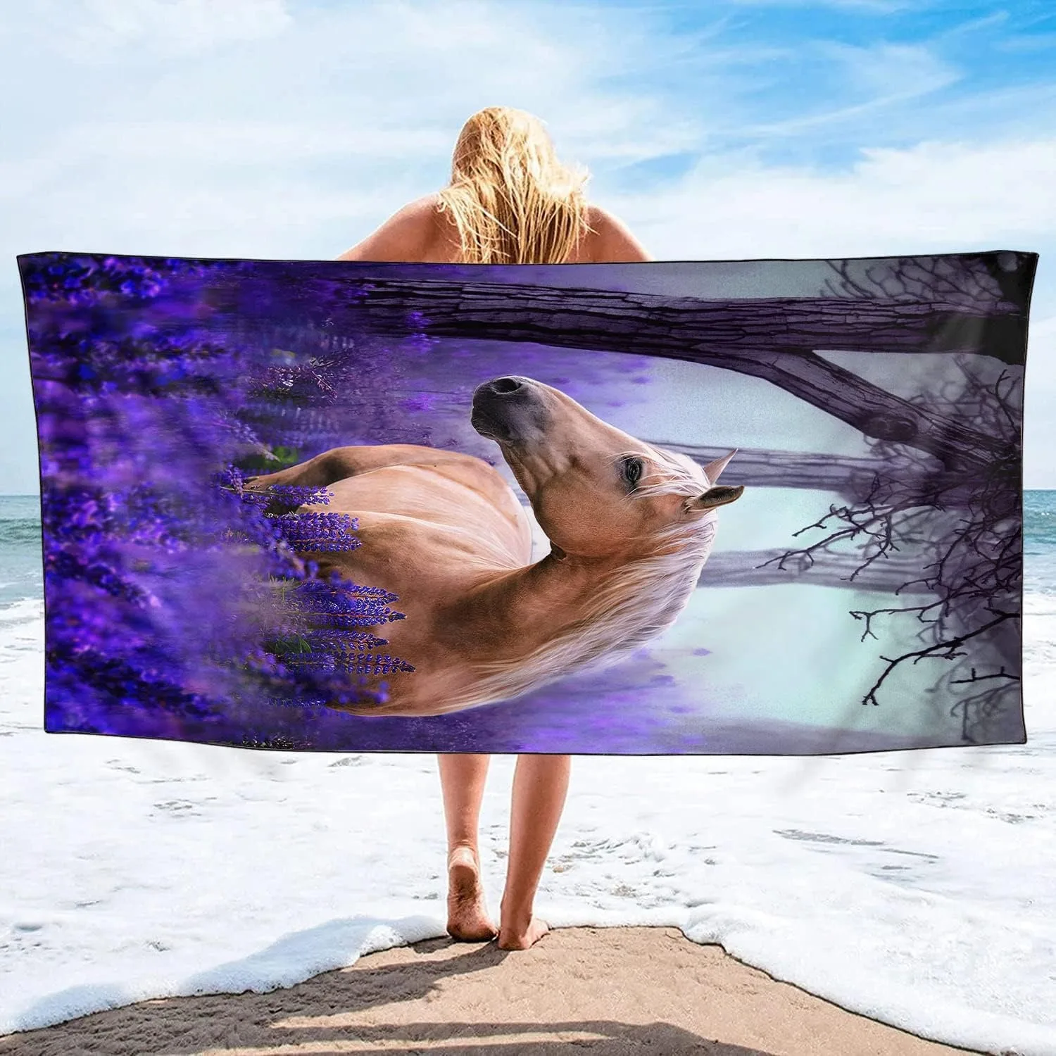 

1PC Wild horse pattern Beach Towel for Family stuffs friends Gifts Quick-Dry Sand free For Bath Yoga Beach Camping Swimming GYM