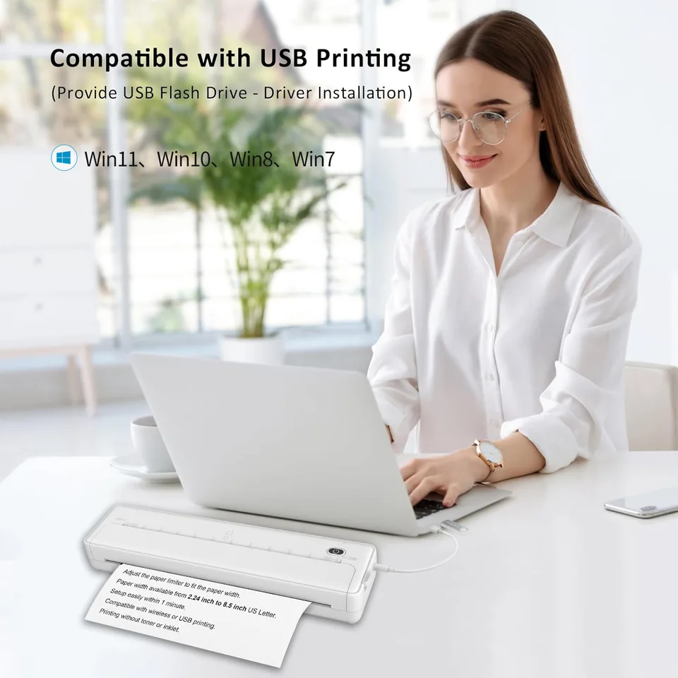 Imprimante Thermique Portable A4 200 DPI - Sans Encre, Bluetooth, Batterie 1000mAh, Compatible IOS
