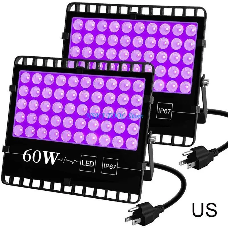 

L8RC 2PCS 60W UV Blacklight Poster Waterproof LED Floodlight UV Lamp for Party