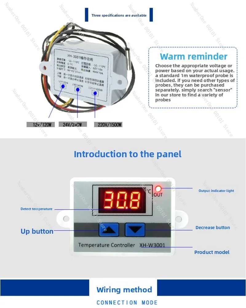 XH-W3001 شاشة ديجيتال وحدة تحكم ذكية في درجة الحرارة مع عزل البطارية 24 فولت-63 فولت مفتاح التحكم في درجة الحرارة #3