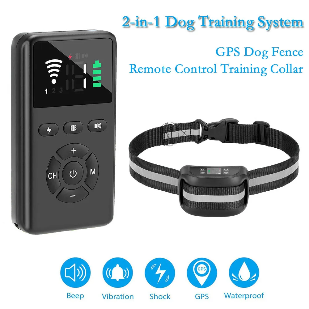 

2 in 1 GPS Wireless Electric Dog Fence, Easy Setup Outdoor Pet Containment System, Waterproof Rechargeable Dog Trainning Collar