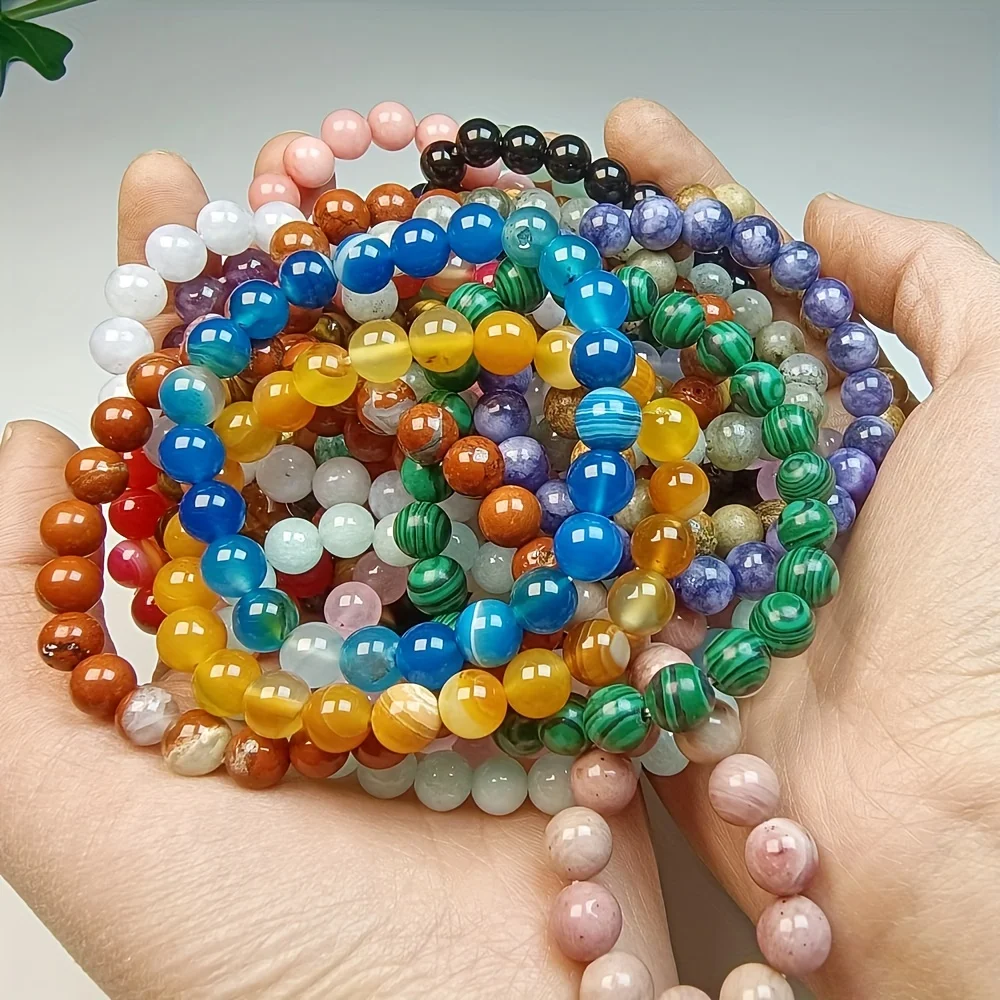 mm Healing Stone Beaded Bracelets for Women Men Semi-Precious Gemstones Elastic Rope Bracelets Crystal Beaded Bracelet Unisex