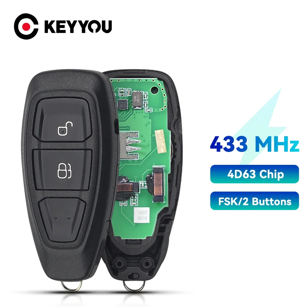 

KEYYOU 2 Buttons FSK 433Mhz With 4D63 80Bit Chip Remote Car Key For Ford Ecosport 2013 2014 2015 2016 Key