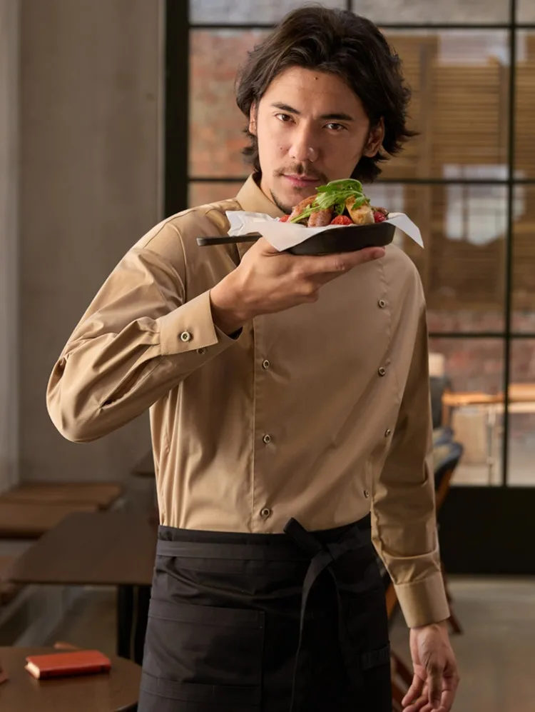 長袖シェフユニフォーム 飲食店スタッフ用 メンズ レディース ホテルキッチン衣装