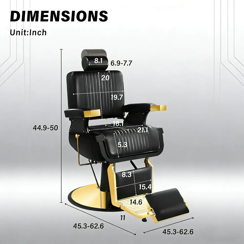 Black Gold Barber Chair, Reclining Salon Chair Hair Stylist, Barber Chairs for Barbershop Supports up to 500lbs, Customized - view 4
