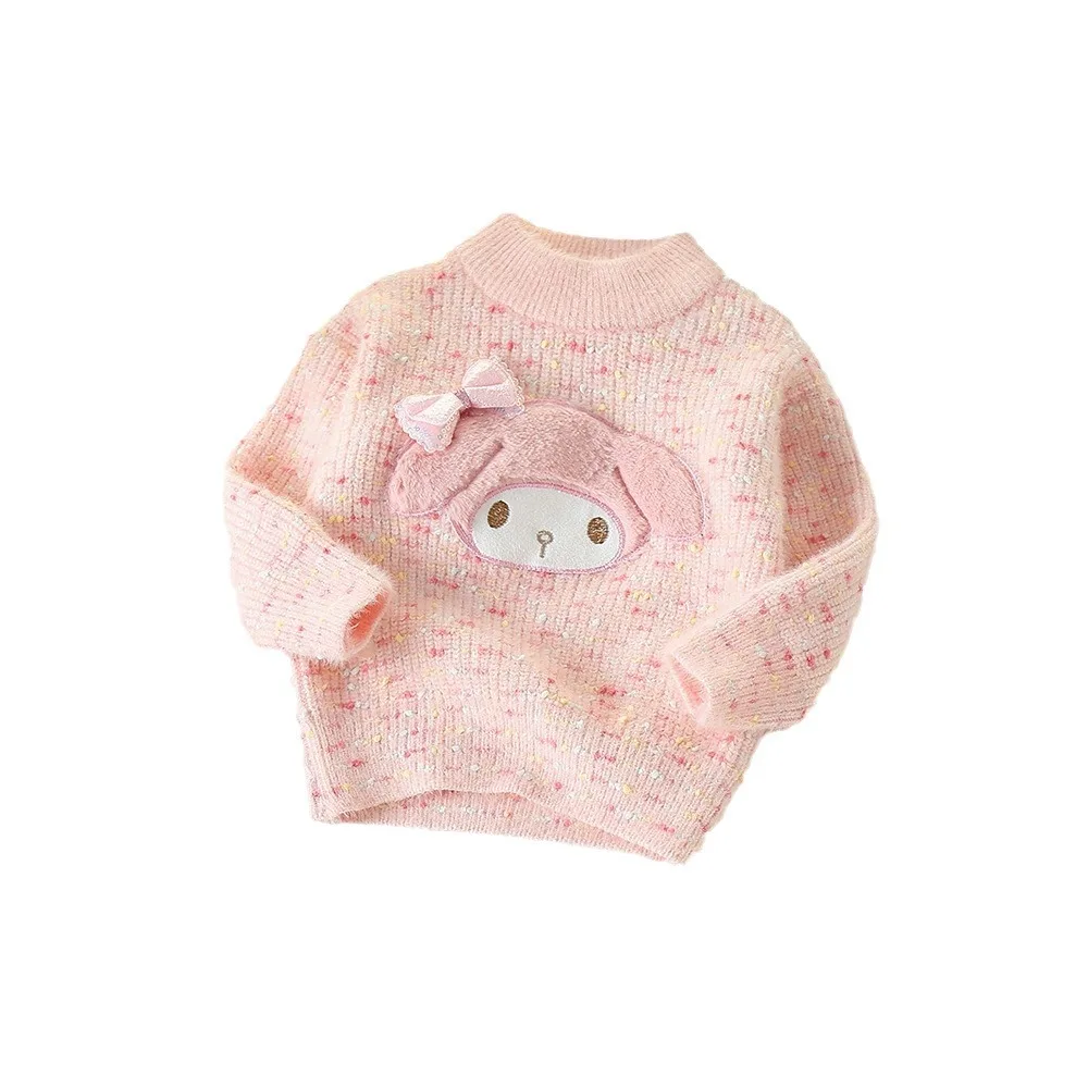 Autumn Winter New Children Thicken Mink Velvet Sweaters Girls Kuromi MY Melody Knitted Sweaters Kids Soft Warm Pullover Clothing