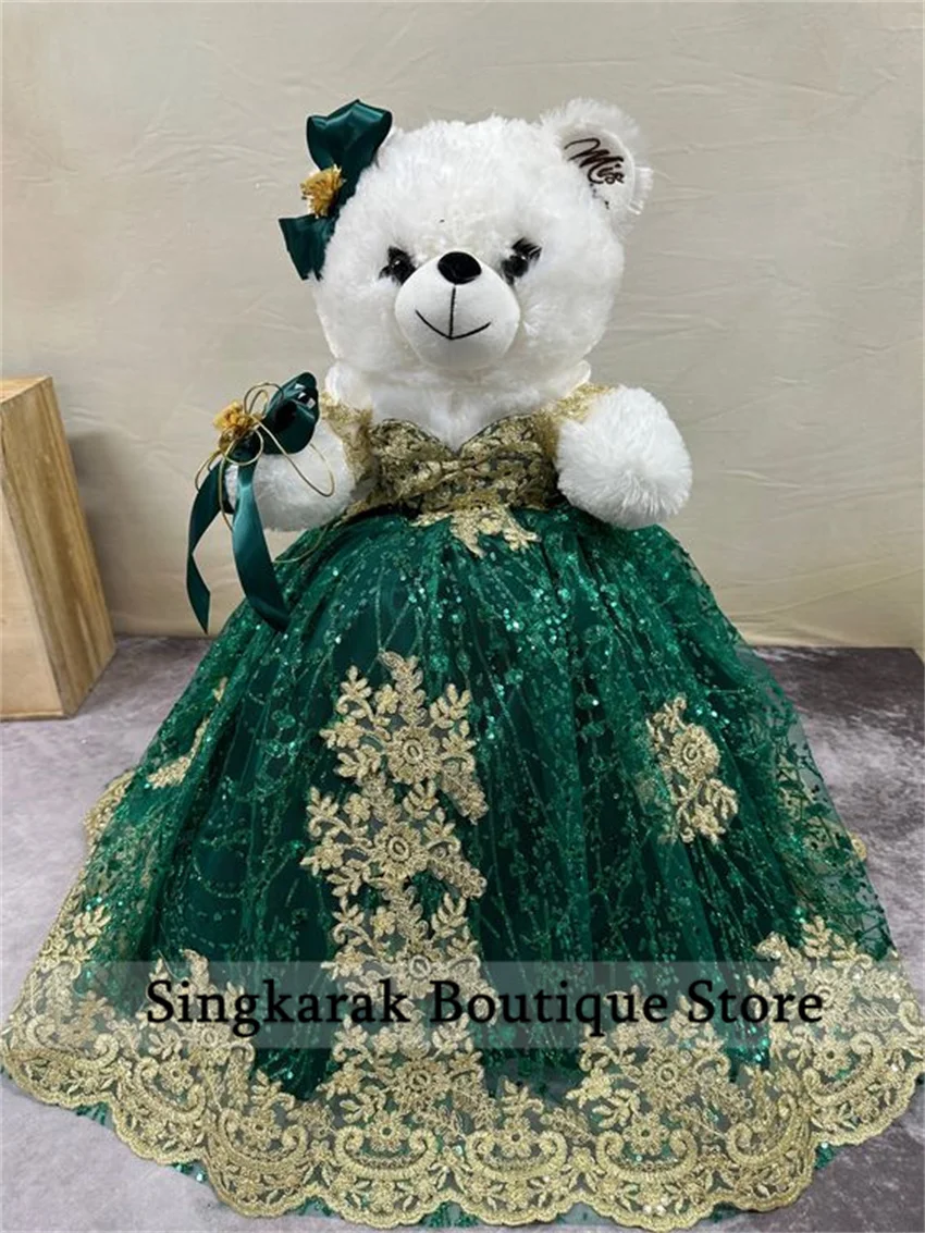 Special Link For Green Personalized Quinceanera Teddy Bear Dress Gold Applique Sequins Mini Dress Bear Not Included Customized 