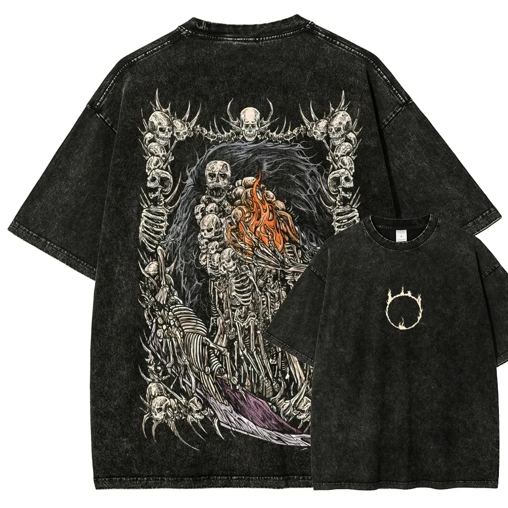Camiseta Dark Souls Gravelord Nito Skeleton Throne Vintage lavada de gran tamaño para hombre y mujer