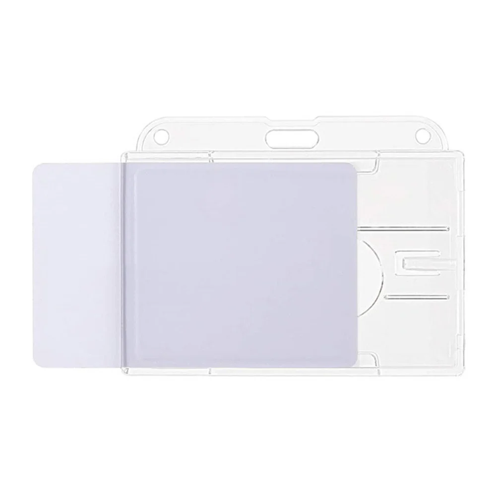 Transparent Work Card Holder with Finger Press Push Slot Hard Plastic ID Card Protector Cover Case Badge Office School Supplies