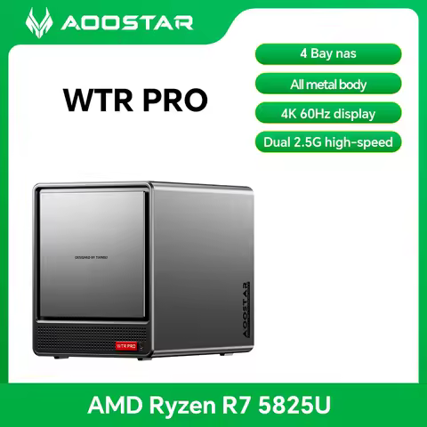 AOOSTAR WTR PRO Mini PC with 4 Bay Nas AMD WTR PRO 5825U 4C/4T, Support 2.5/3.5"HDD *4, Dual 2.5G LAN Support Windows