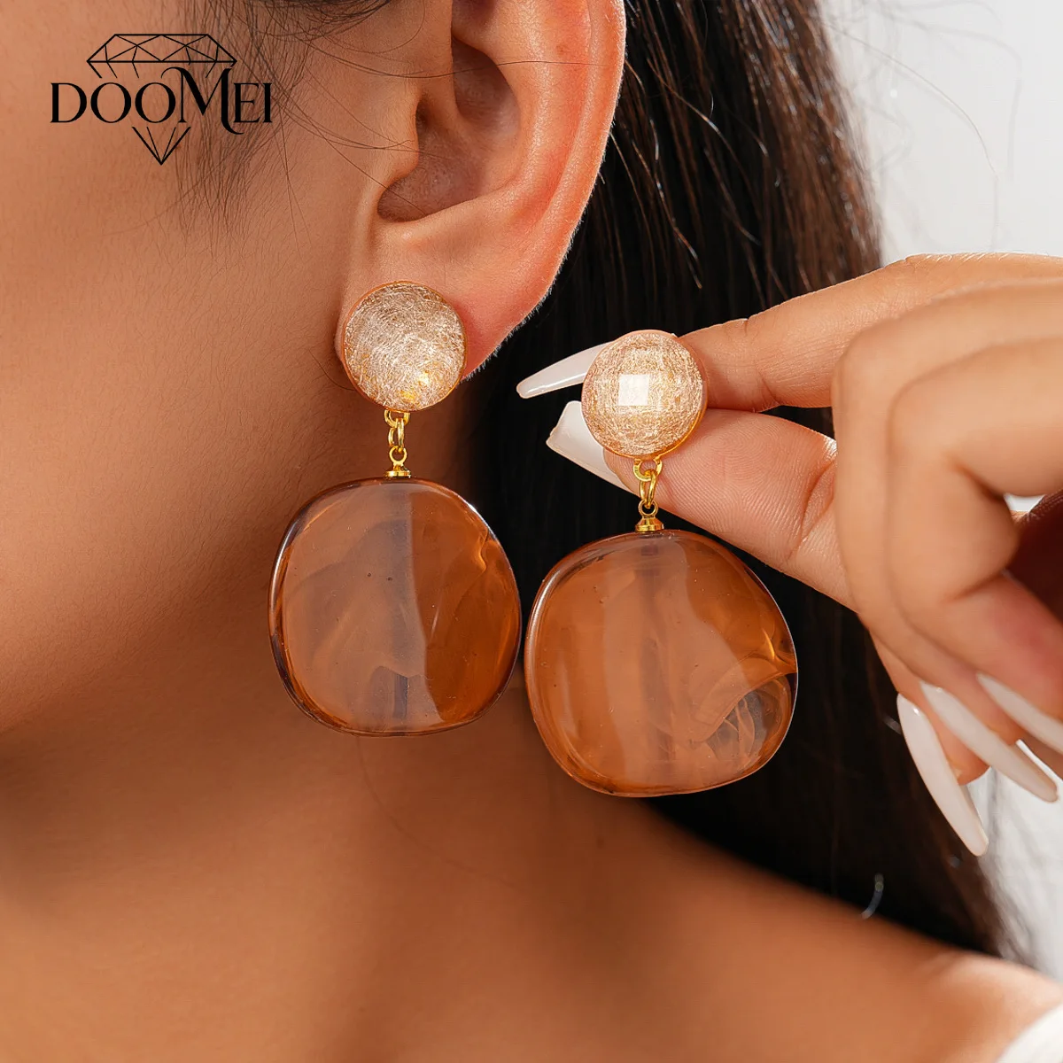 DOO MEI Vintage Amber Marbled Resin Dangle Earrings for Women Simple Geometric Drop Earrings Dating Banquet Party Ear Jewelry