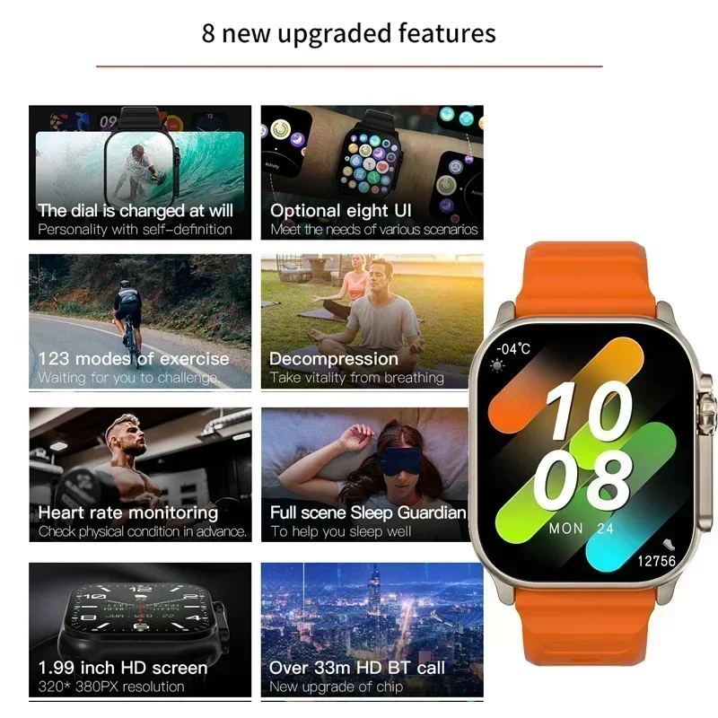 Nowy zegarek T900 U2 Smart Watch 49 mm 2024 Nowy NFC Mężczyźni Kobiety GPS Track Bluetooth Call BT Gry muzyczne Bezprzewodowe ładowanie Smartwatch