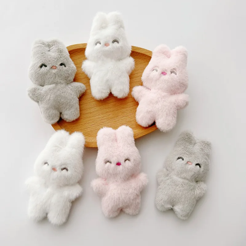 Cartoon Rabbit Dolls DIY Hair Clip Accessories, Plush Fabric Appliques for Shoes, Clothing Accessories, 5Pcs/ Lot