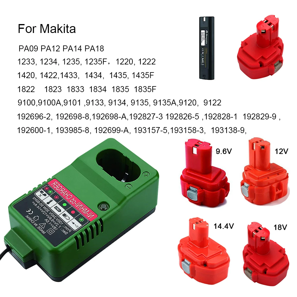 7.2V-18V 1.5A Ni-Cd Ni-MH Rechargeable Battery Charger for Makita 9.6V 12V 14.4V 18V Battery PA09 PA12 PA14 1233 1435 DC1414