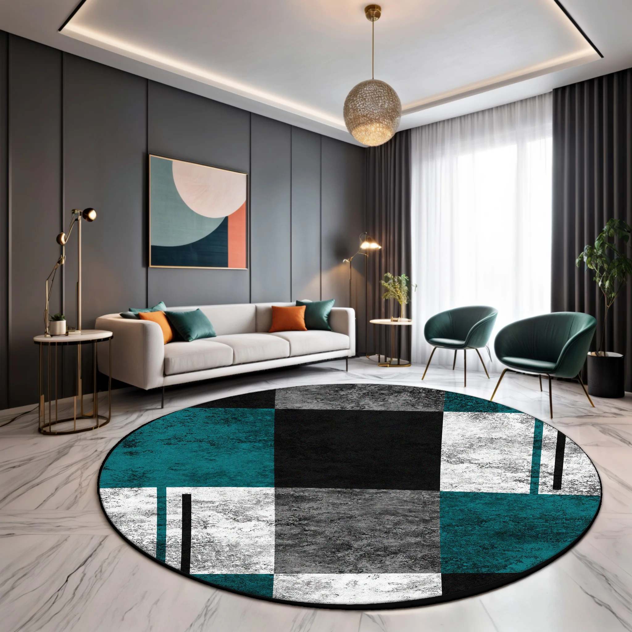 

Modern Round Carpet Room Decoration Aesthetic Bedroom Geometric Non-slip Rug Washable Living Room Coffee Tables Mat Dining Room