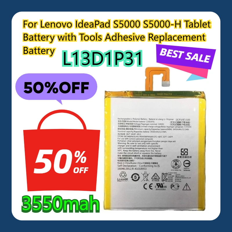 

For Lenovo IdeaPad S5000 S5000-H Tablet Battery with Tools Adhesive Replacement L13D1P31 Battery