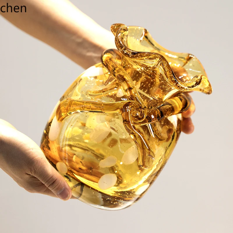 HTT العنبر الذهب المذهبة كيس الحلوى الزجاج زهرية المنزل سطح المكتب مدخل حقيبة المال زخرفة الزخرفية المائية زهرية #3
