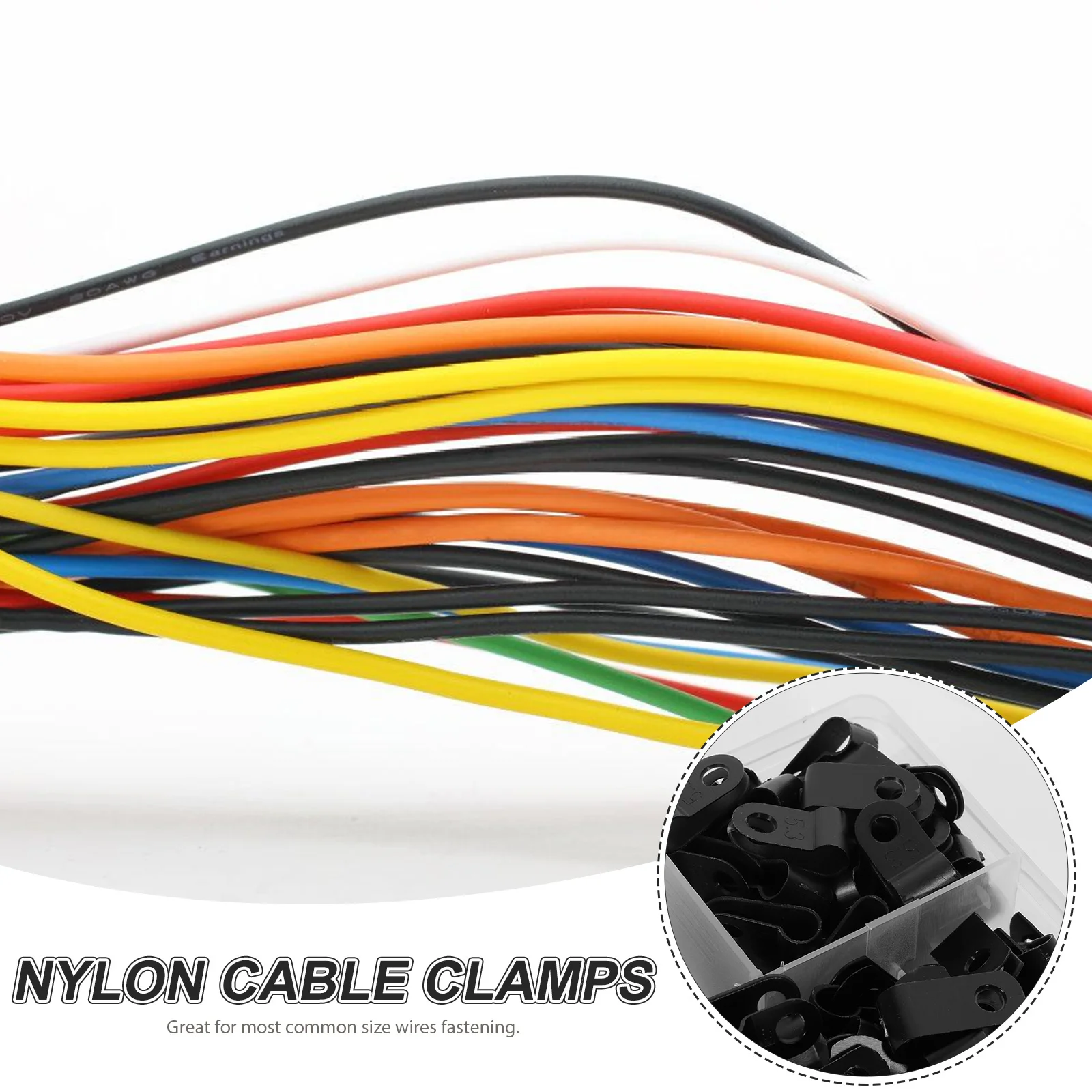 

200Pcs Black Nylon Wire Clamps Cable Clips Fasteners Heavy Duty Organizer Storage Box Set Cable Clamps 1/2 U Bracket