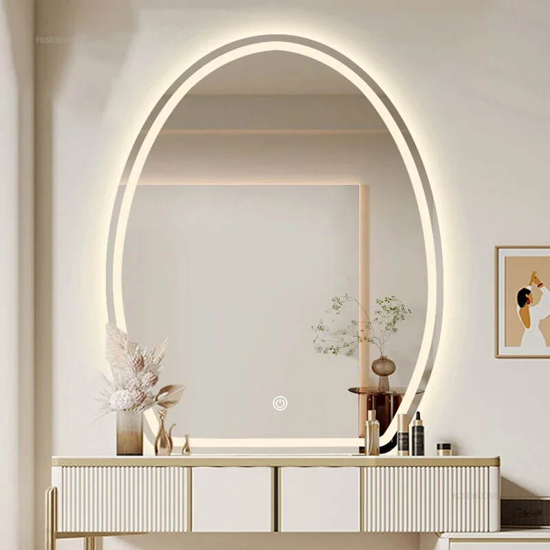 Nordic Oval Bath Mirrors with Light Led Makeup Mirror Wall Hanging Smart Anti-fog Bathroom Mirrors Creative Decorative Mirror B