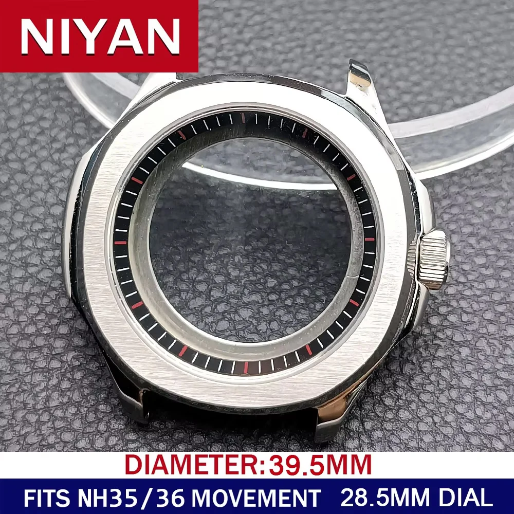 39.5mm watch men's steel case have inner ring FIT NH35 NH36 movement Watch Parts For Sapphire Glass Wristwatches Watch Box