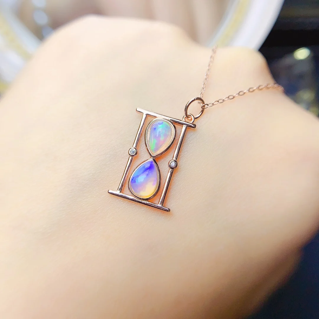 Fashon 925 Silver Hourglass Pendant 4x6mm 100% Natural Opal Pendant 18K Gokd Plating Opal Jewelry Gift for Woman