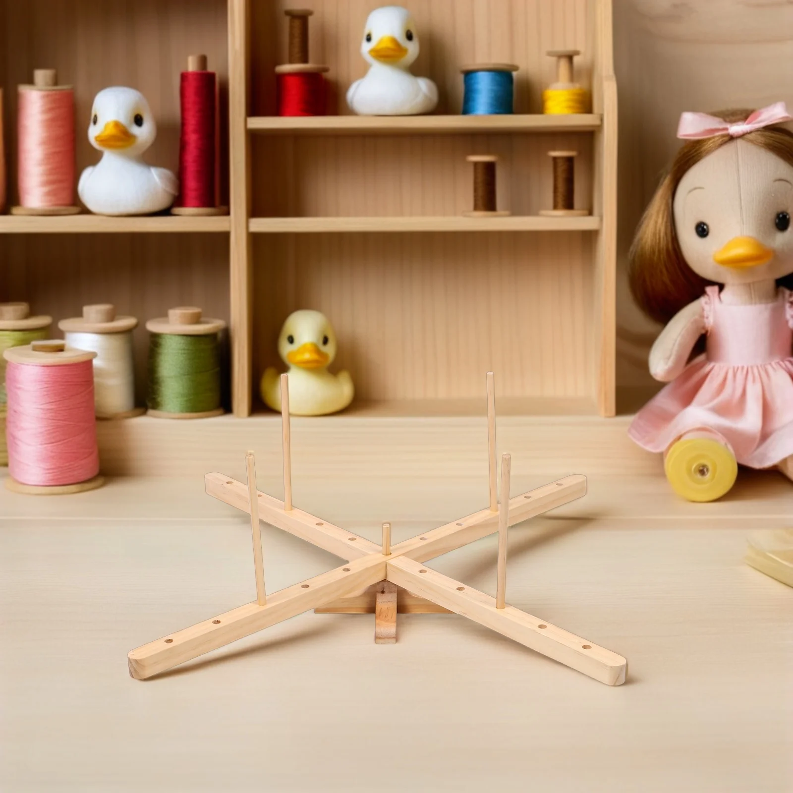 ที่ม้วนไหมพรมไม้ 1 ชิ้น แบบหมุนได้ ขนาดกะทัดรัด สำหรับงานถักมือ ที่เก็บไหมพรมไม้ธรรมชาติ - อุปกรณ์ม้วนไหมพรมสำหรับงานฝีมือที่บ้าน