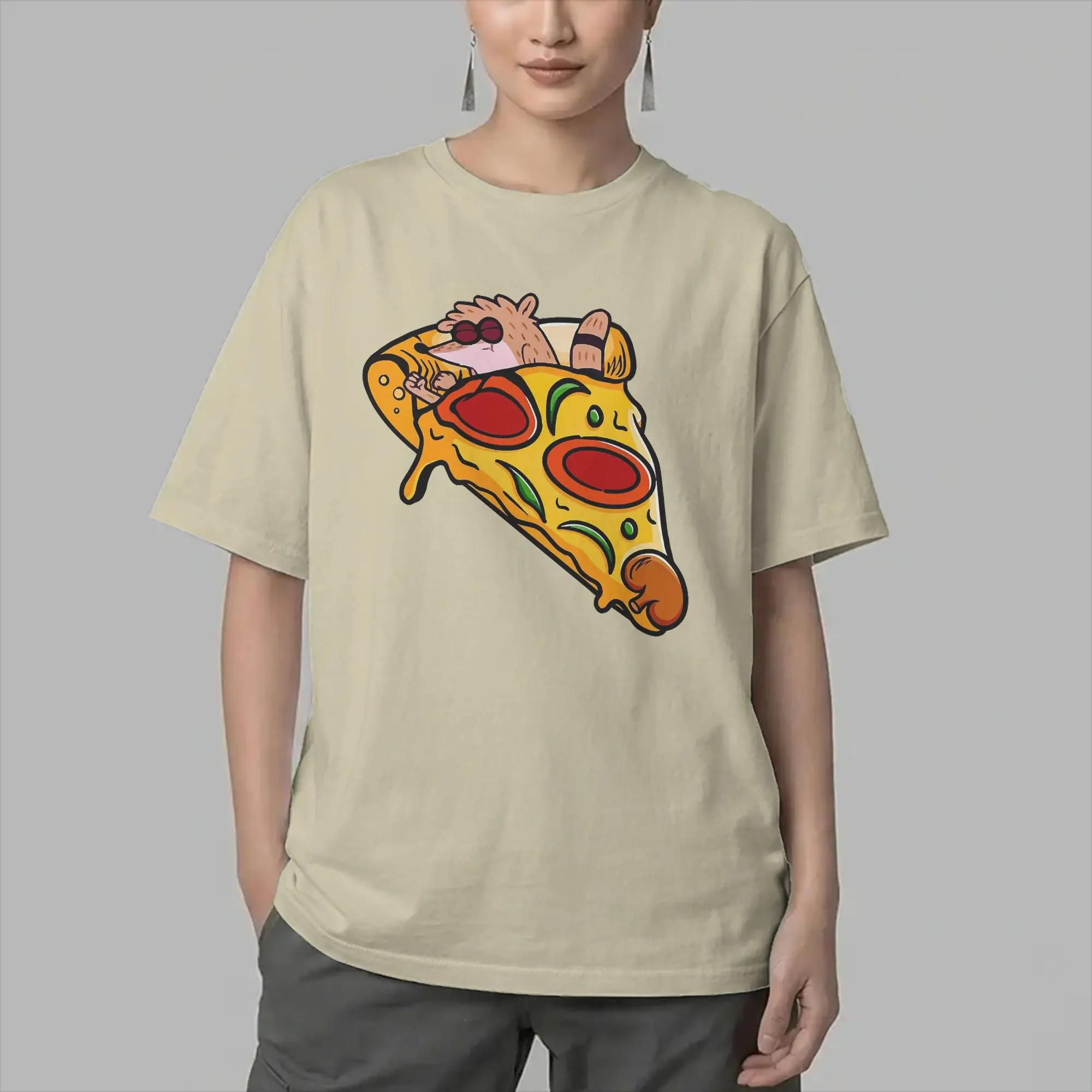 Fashion Cartoon Regulars Show Rigby Sleeping in Pizza T-Shirt Men O Neck Cotton T Shirts  Short Sleeve Tees Gift Idea Clothing